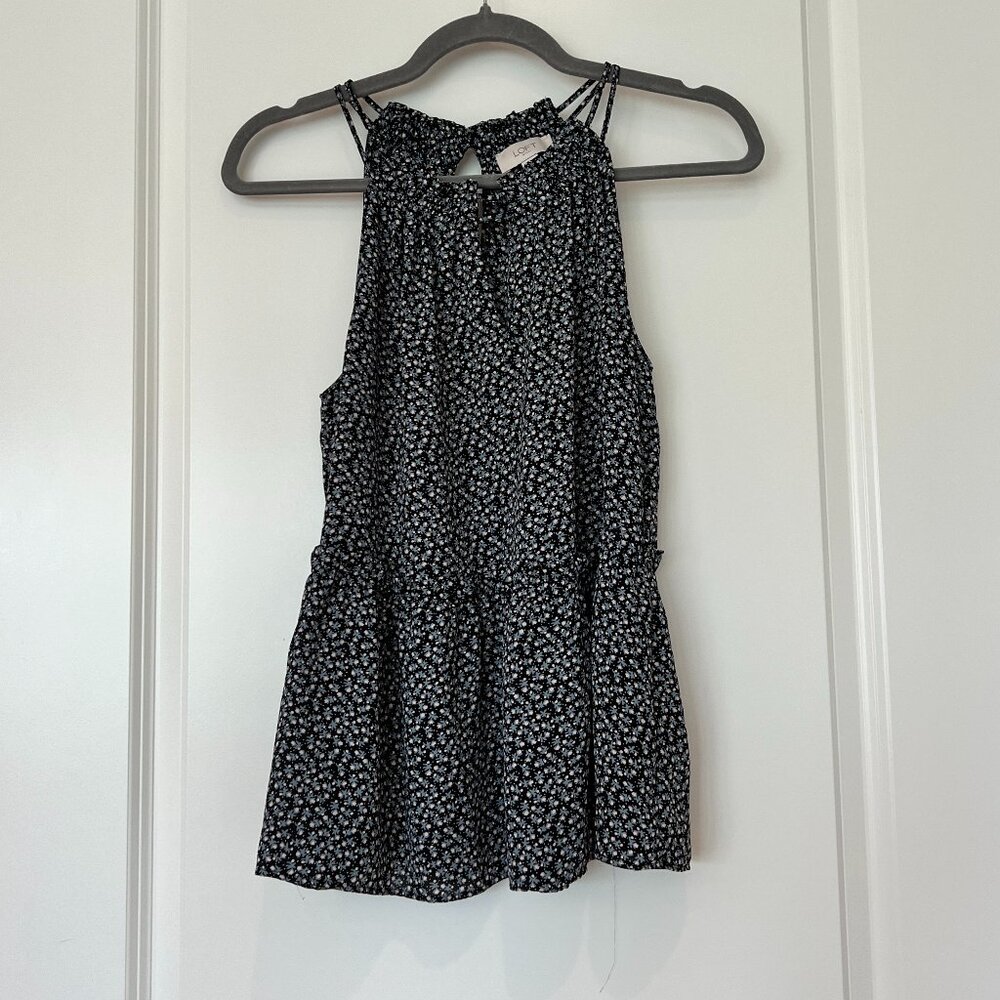 Loft Outlet Floral Sleeveless Top Ruffle Detail Cut Out Keyhole Back S